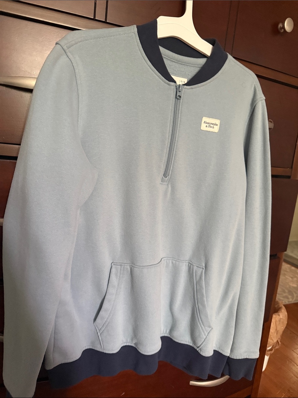 Abercrombie & Fitch Light Blue Half-Zip Sweatshirt with Navy Trim